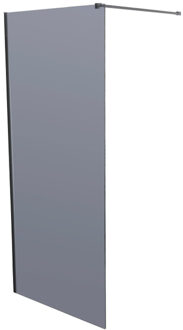 Wiesbaden Slim inloopdouche met mat zwart profiel en stabilisatiestang 90x200cm 8mm rookglas sw203911/sw295904 Zwart mat