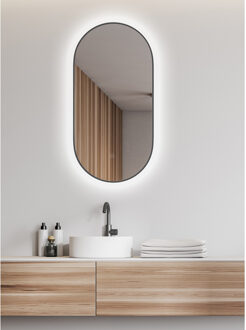Wiesbaden Spiegel Wiesbaden Nomi Ovaal Met LED en Spiegelverwarming 50x100 cm Gunmetal