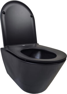 Wiesbaden Stereo Wandcloset Rimless met Flatline Toiletzitting - Softclose en Quick Release - Mat Zwart