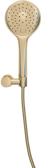 Wiesbaden UniMatch - Handdoucheset met Handdouche - 3 standen - 12cm diamater - Doucheslang en Wandhouder - Kantelbaar - Geborsteld Messing