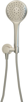 Wiesbaden UniMatch - Handdoucheset met Handdouche - 3 standen - 12cm diameter - Doucheslang en Wandaansluitbocht - Geborsteld Staal