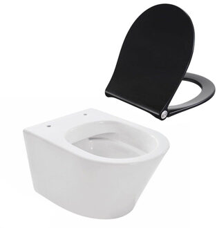 Wiesbaden Vesta compact spoelrandloos wandcloset 47cm wit met softclose en quickrelease zitting zwart 32.3433