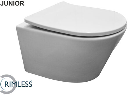 Wiesbaden Vesta Junior Wandcloset Rimless Verkort Shade Slim Toiletzitting - Softclose en Quick Release - Glans Wit