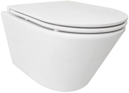 Wiesbaden Vesta Tornado Flush Wandcloset Rimless met Flatline Toiletzitting - Softclose en Quick Release - Mat Wit
