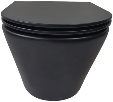 Wiesbaden Vesta Tornado Flush Wandcloset Rimless met Flatline Toiletzitting - Softclose en Quick Release - Mat Zwart