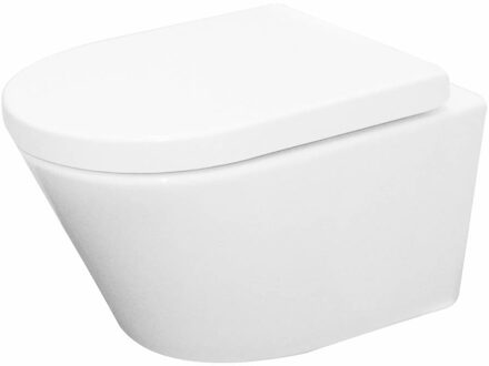 Wiesbaden Vesta Wandcloset - 52 cm - Zonder spoelrand - Met soft-close WC-bril - Wit