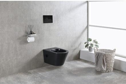 Wiesbaden Vesta Wandcloset Rimless met Bidetkraan - Koud Water - Mat Zwart