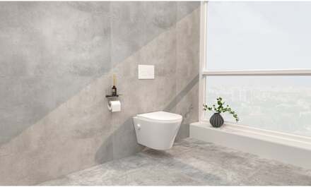 Wiesbaden Vesta Wandcloset Rimless met Bidetkraan - Koud Water - met Flatline Toiletzitting - Glans Wit