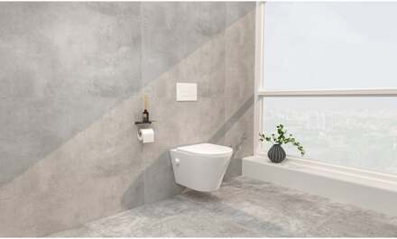 Wiesbaden Vesta Wandcloset Rimless met Bidetkraan - Koud Water - met Shade Slim Toiletzitting - Glans Wit