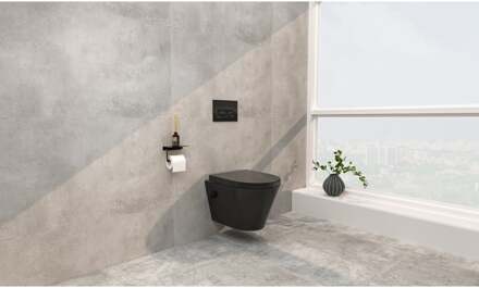 Wiesbaden Vesta Wandcloset Rimless met Bidetkraan - Warm/Koud Water - met Vesta Toiletzitting - Mat Zwart