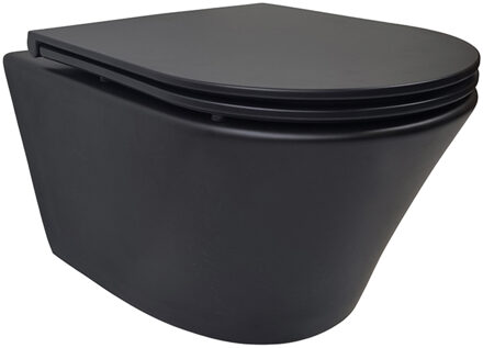 Wiesbaden Vesta Wandcloset Rimless met Flatline Toiletzitting - Softclose en Quick Release - Mat Zwart