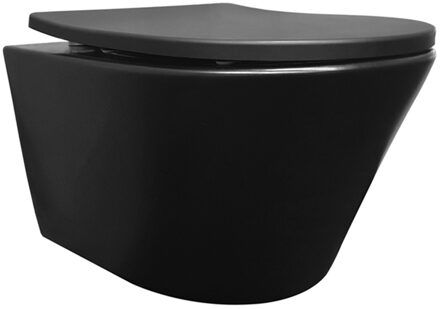Wiesbaden Vesta Wandcloset Rimless met Shade Slim Toiletzitting - Softclose en Quick Release - Mat Zwart