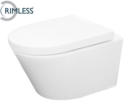 Wiesbaden Vesta Wandcloset Rimless met Vesta Toiletzitting - Softclose en Quick Release - Glans Wit