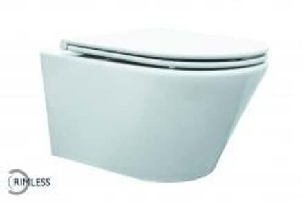 Wiesbaden Vesta Wandcloset - Zonder spoelrand - Met flatline 2.0 WC-bril - Wit