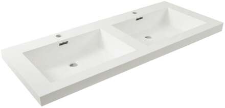 Wiesbaden Vision Wastafel Dubbel - met 2 Kraangaten - 120x46x5.5cm - Kunstmarmer - Glans Wit