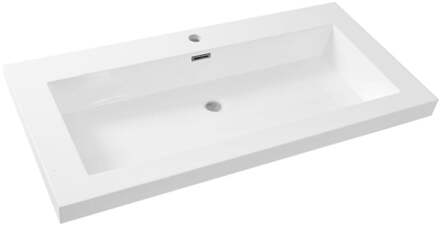 Wiesbaden Vision Wastafel Enkel - met 1 Kraangat - 100x46x5.5cm - Kunstmarmer - Glans Wit