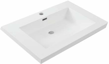 Wiesbaden Vision Wastafel Enkel - met 1 Kraangat - 60x46x5.5cm - Kunstmarmer - Glans Wit