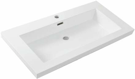 Wiesbaden Vision Wastafel Enkel - met 1 Kraangat - 80x46x5.5cm - Kunstmarmer - Glans Wit