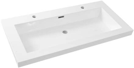 Wiesbaden Vision Wastafel Enkel - met 2 Kraangaten - 100x46x5.5cm - Kunstmarmer - Glans Wit
