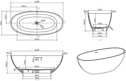 Wiesbaden Vrijstaand Ligbad Chiek 165x75 cm Solid Surface Mat Wit