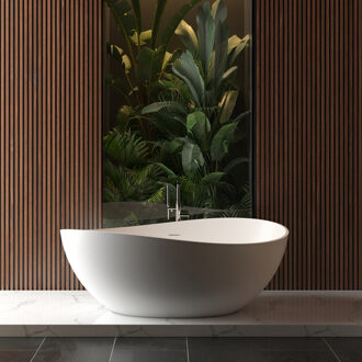 Wiesbaden Waive Vrijstaand Ligbad - 160x95cm - Solid Surface - Mat Wit