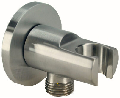 Wiesbaden Wandaansluitbocht met Handdouchehouder - Rond - 1/2 Inch - Geborsteld Staal