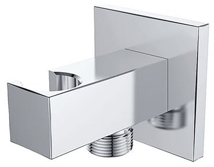 Wiesbaden Wandaansluitbocht met Handdouchehouder - Vierkant - 1/2 Inch - Chroom