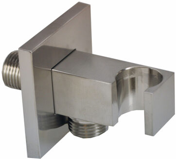Wiesbaden Wandaansluitbocht met Handdouchehouder - Vierkant - 1/2 Inch - Geborsteld Staal