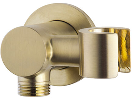 Wiesbaden Wandaansluitbocht met Kantelbare Handdouchehouder - Rond - 1/2 Inch - Geborsteld Messing