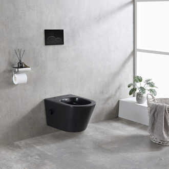 Wiesbaden Wandcloset Wiesbaden Bidesta Rimless Met Bidetkraan Koud Water Mat Zwart