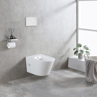 Wiesbaden Wandcloset Wiesbaden Bidesta Rimless Met Bidetkraan Warm en Koud Mat Wit