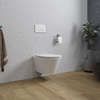 Wiesbaden Wandcloset Wiesbaden Stereo Rimless Met Flatline Toiletzitting Glans Wit