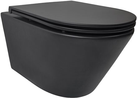 Wiesbaden Wandcloset Wiesbaden Vesta Rimless Tornado Flush Met Softclose & Quickrelease Toiletzitting Mat Zwart