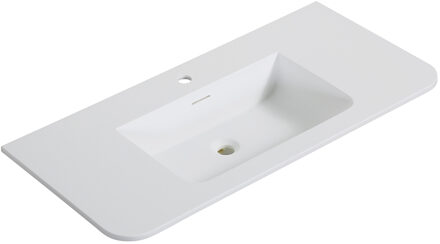 Wiesbaden Wastafel Wiesbaden Laro 100x48x1,5 cm Met 1 Kraangat Ronde Hoeken Solid Surface Mat Wit