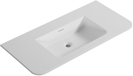Wiesbaden Wastafel Wiesbaden Laro 100x48x1,5 cm Zonder Kraangat Ronde Hoeken Solid Surface Mat Wit