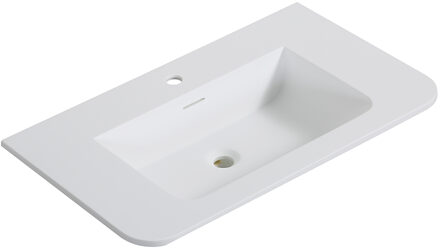 Wiesbaden Wastafel Wiesbaden Laro 80x48x1,5 cm Met 1 Kraangat Ronde Hoeken Solid Surface Mat Wit