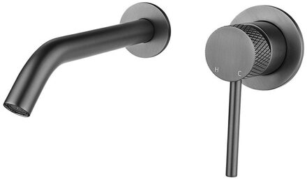 Wiesbaden Wastafelkraan Wiesbaden Ribbd Inbouw Mengkraan Eenhendel Inclusief Afdekplaat Gunmetal