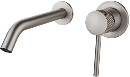 Wiesbaden Wastafelkraan Wiesbaden Ribbd Inbouw Mengkraan Eenhendel Inclusief Afdekplaat RVS