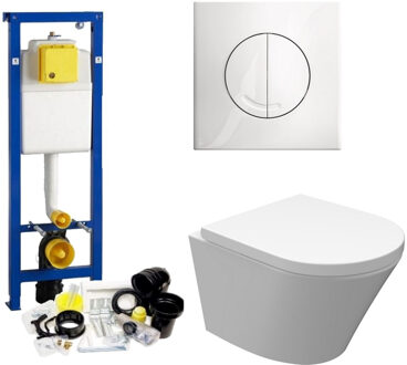 Wiesbaden Wisa XS Toiletset set18 Wiesbaden Vesta Junior Rimless 47 cm met Argos of Delos drukplaat Wit