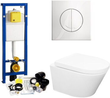 Wiesbaden Wisa XS Toiletset set24 Wiesbaden Vesta Rimless 52 cm met Argos of Delos drukplaat Wit