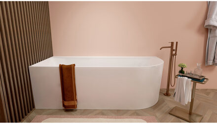 Wiesbaden Zenn Hoekbad Links - 180x80cm - Acryl - Glans Wit met Waste Glans Wit