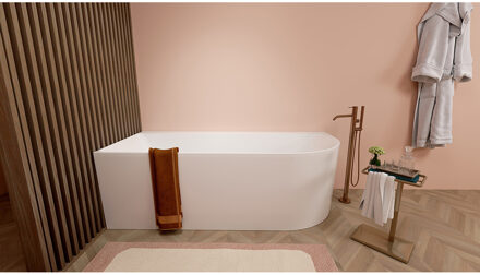 Wiesbaden Zenn Hoekbad Links - 180x80cm - Acryl - Mat Wit met Waste Mat Wit