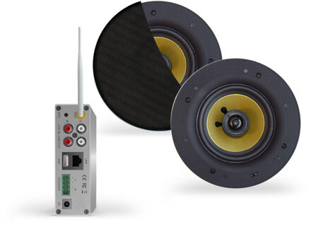 Wifi-Audio Versterker Aquasound Airplay + DLNA 50W Inclusief Speakerset Aquasound Samba 205 mm Zwart Aquasound