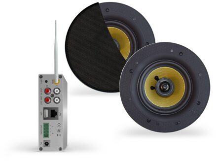 Wifi-Audio Versterker Aquasound Airplay + DLNA 50W Inclusief Speakerset Aquasound Samba 205 mm Zwart Aquasound