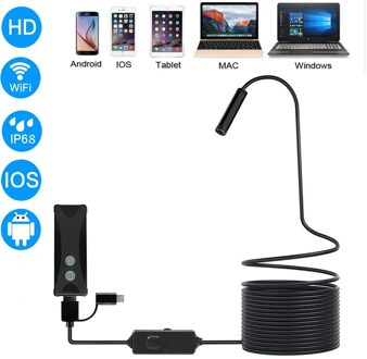 Wifi Endoscoop Camera Hd 1200P 1-10M Mini Waterdichte Harde Draad Draadloze 8 Mm 6 Led Borescope camera Voor Android Pc Ios Endoscoop 1m / 720P zacht kabel