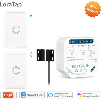 WiFi Garage Door Sensor Controller Opener with RF Switch Tuya Smart Life Smart Home Google Amazon Alexa Echo App Alert No Hub
