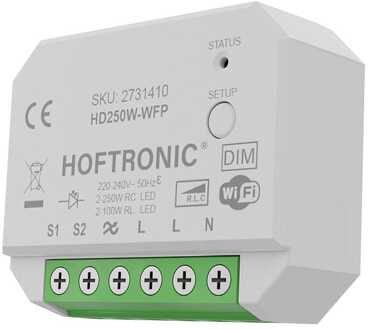 WiFi LED dimmer module - 0.5-250W - Pulsdimmer - Fase aan- en afsnijding - Wisselschakeling - HOFTRONIC-app (Tuya) - Mini Puck Dimmer Wit
