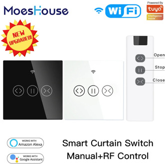 WiFi RF433 Smart Touch Curtain Roller Blinds Motor Switch Tuya Smart Life App Remote Control Works with Alexa Google Home