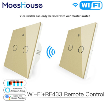 WiFi RF433 Transmitter Wall Panel Smart Glass Panel Touch Switch 1/2/3 Gang Remote Control Switch Works with Alexa, Google Home