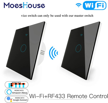 WiFi RF433 Transmitter Wall Panel Smart Glass Panel Touch Switch 1/2/3 Gang Remote Control Switch Works with Alexa, Google Home